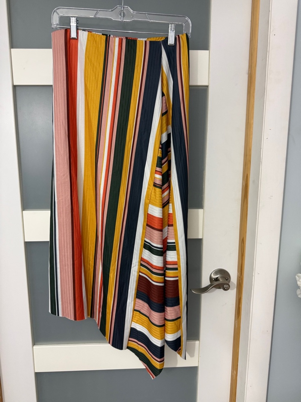 Zara Multicolor Asymmetrical Striped Midi Skirt